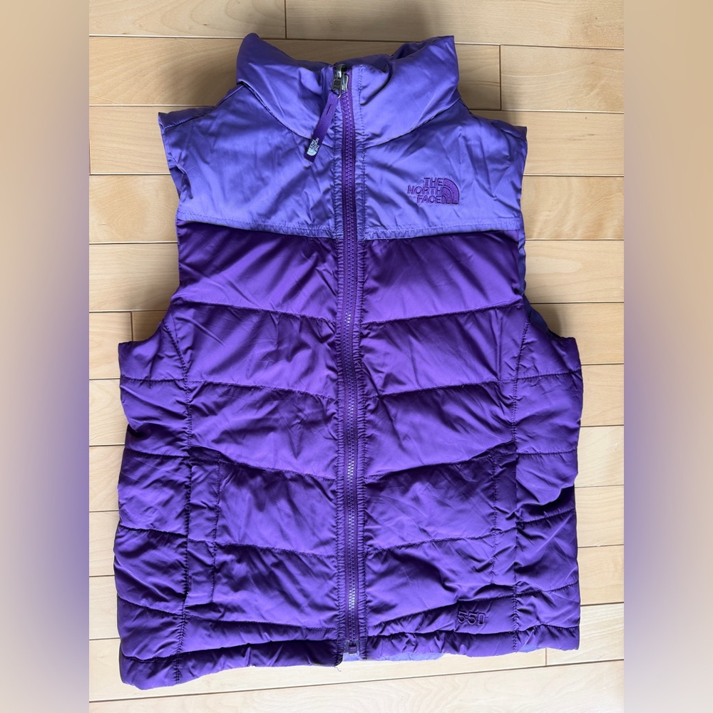 The North Face Youth Girl Puffer Down Filled 550 Purple Vest SZ 10/12 Reversible